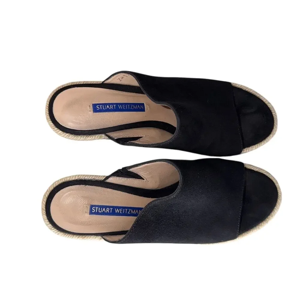 Stuart Weitzman Marbella Black Suede Espadrille Wedge Sandals Size 7.5 Like New